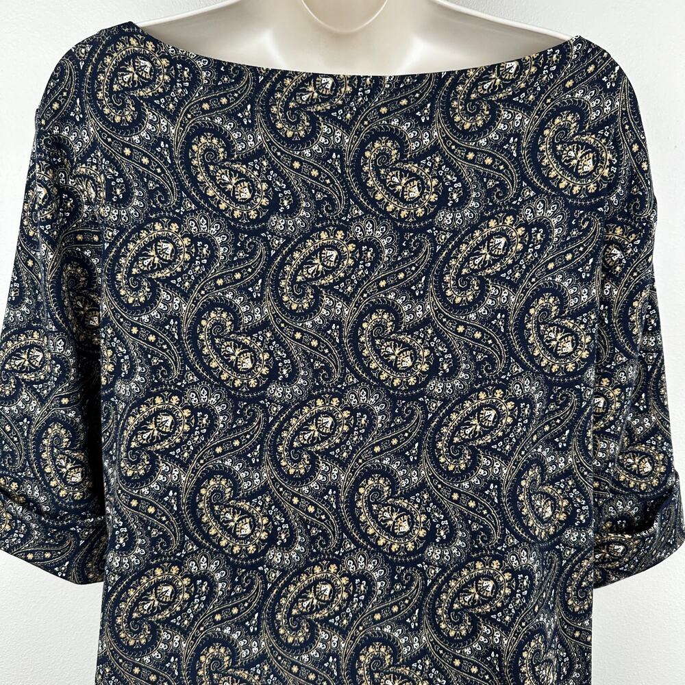 Lauren Ralph Lauren Paisley Cotton Blend Top Shirt Lauren Navy Multi XXL Classic - Picture 10 of 16
